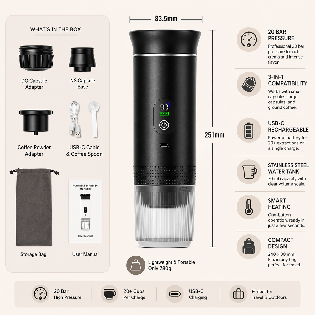 Kleura Portable Coffee Maker 3-in-1